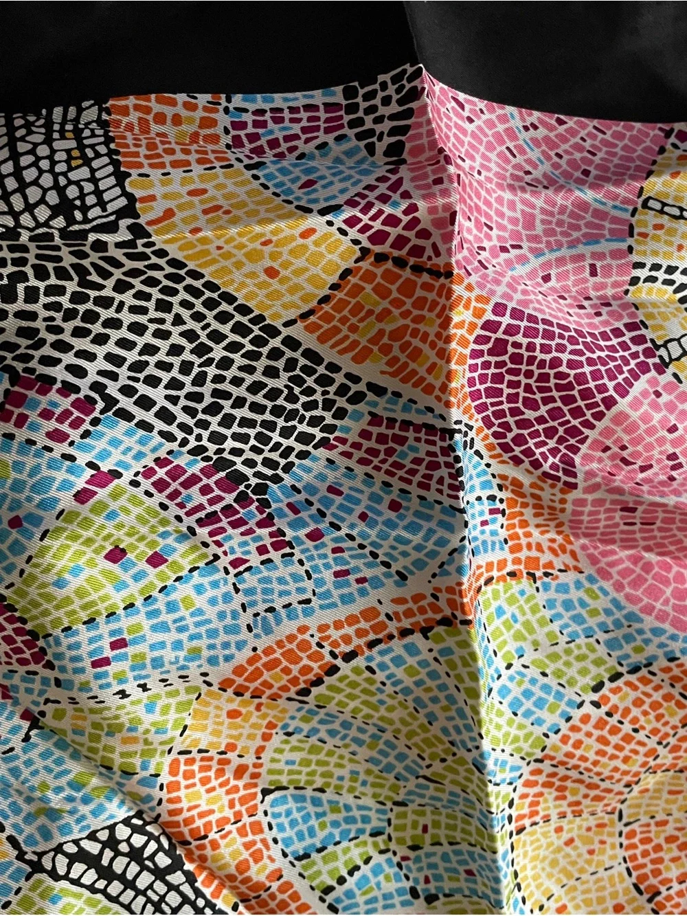 Adrienne Landau Multicolor Mosaic Silk Scarf with Black Border